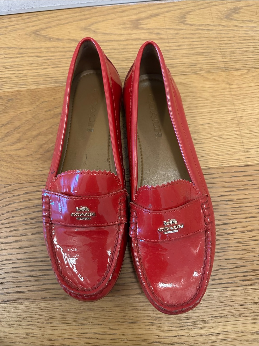 Coach Red Patent Leather Slip-On Loafers